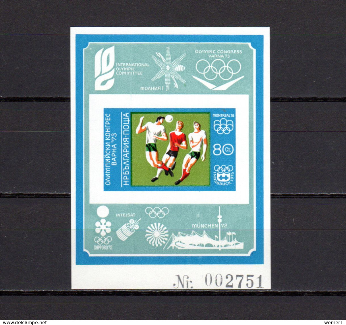 Bulgaria 1973 Olympic Games Munich, Football Soccer, Space S/s Blue Border Imperf. MNH - Summer 1972: Munich