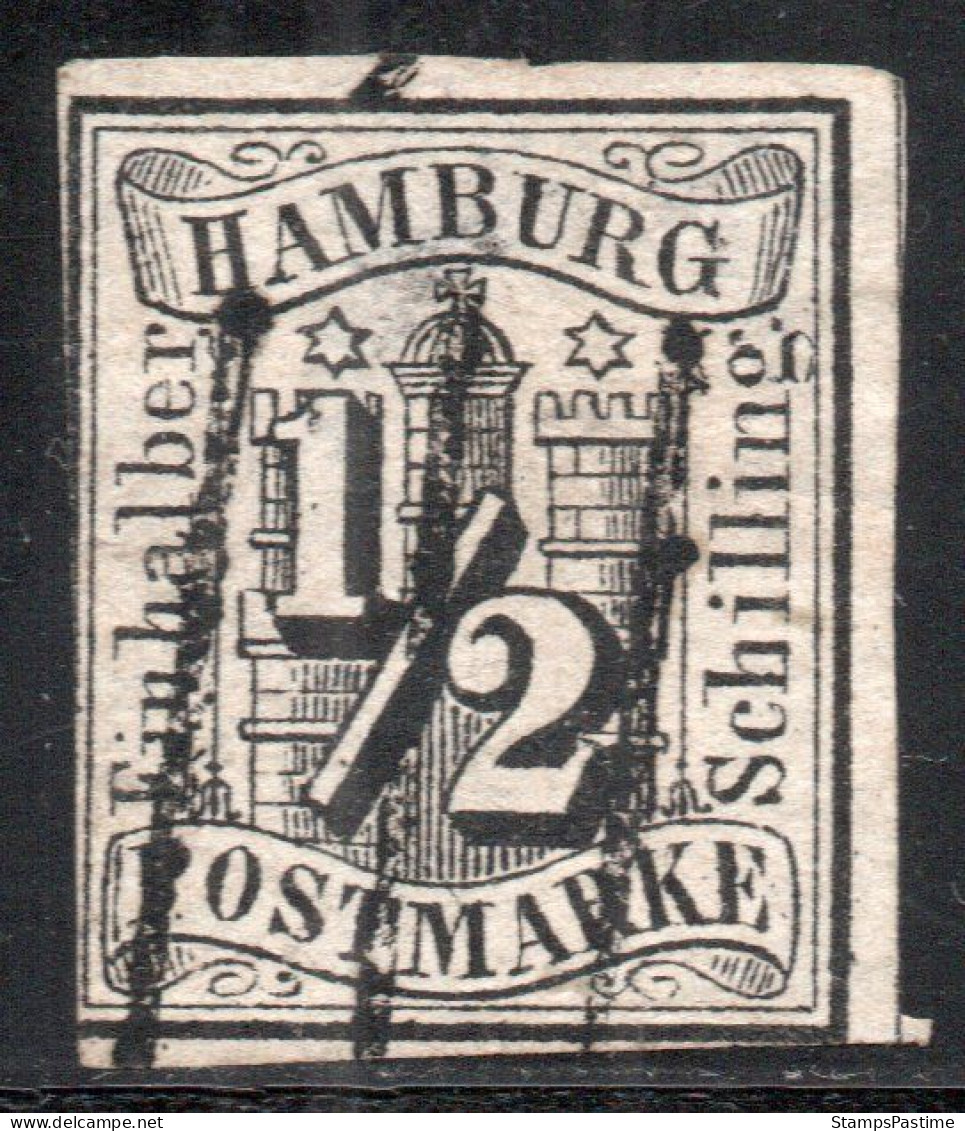 HAMBURGO (ALEMANIA-GERMANY) Sello Sin Dentar Usado ESCUDO DE ARMAS X ½ Schilling Año 1859 – Valorizado En Catálogo € 900 - Hamburg (Amburgo)