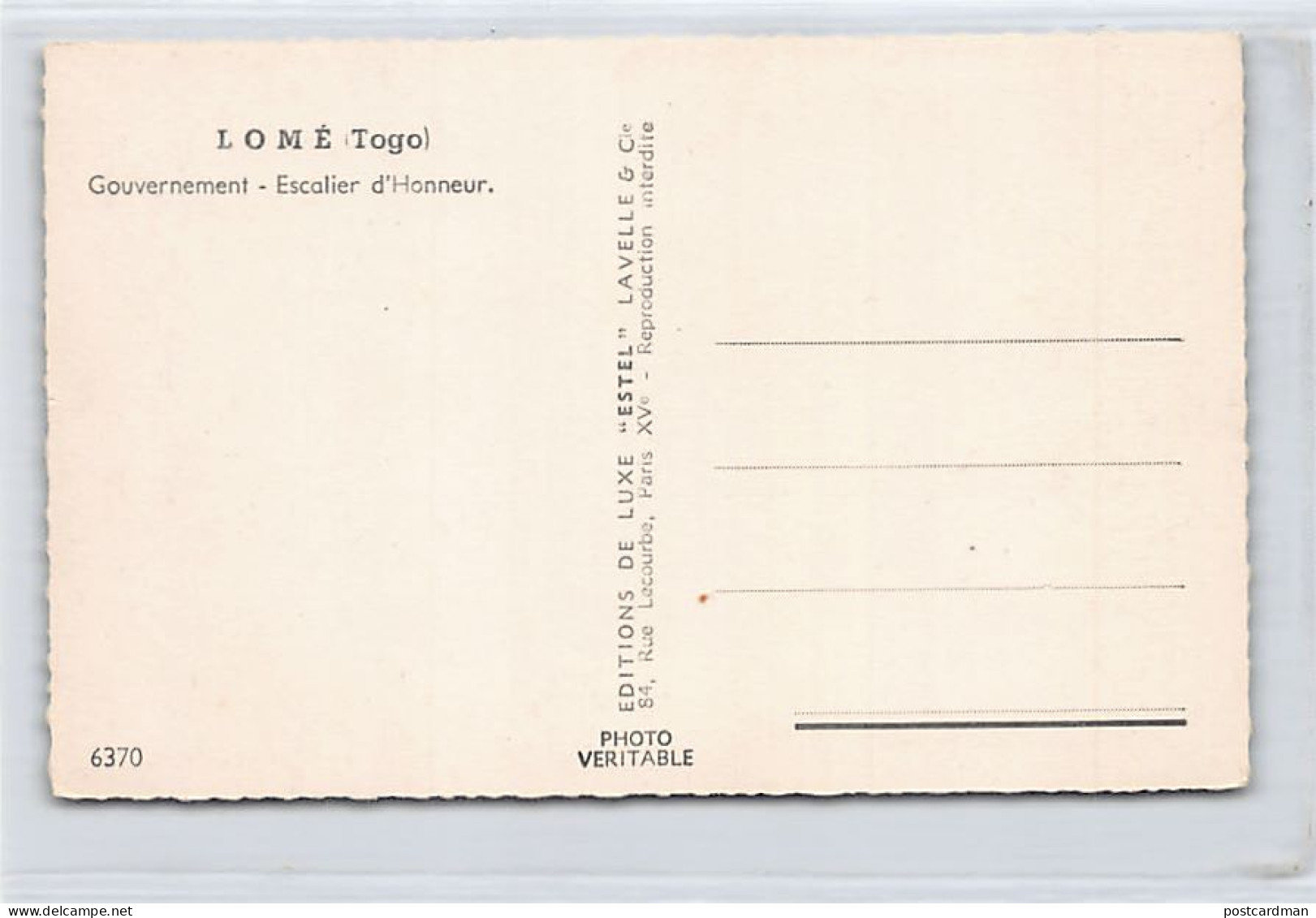 Togo - LOMÉ - Gouvernement - Escalier D'honneur - Ed. Lavelle & Cie 6370 - Togo