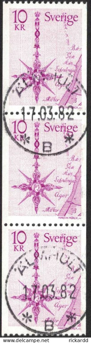 Sweden - Facit #1054 LYX / PRAKTstämplat 3-strip ÄLMHULT 17.03.82 - 1930- ... Rollen II