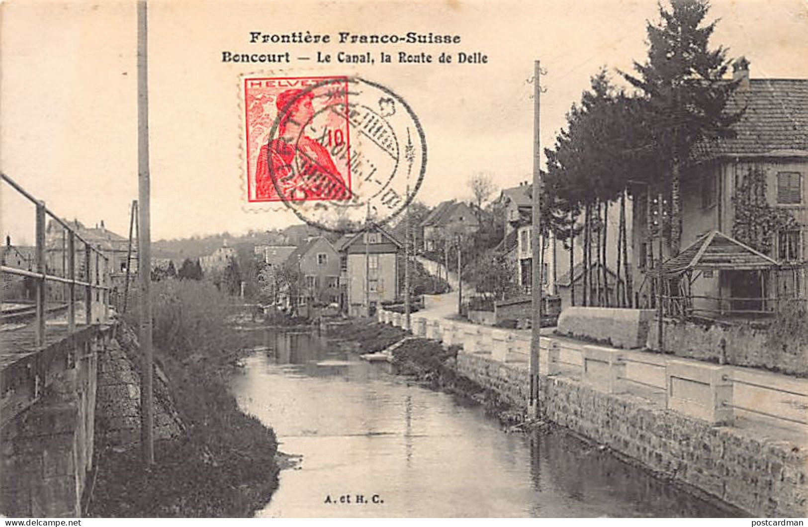 BONCOURT (JU) Frontière Franco-Suisse - Le Canal - La Route De Delle - Ed. A. Et H.C.  - Boncourt