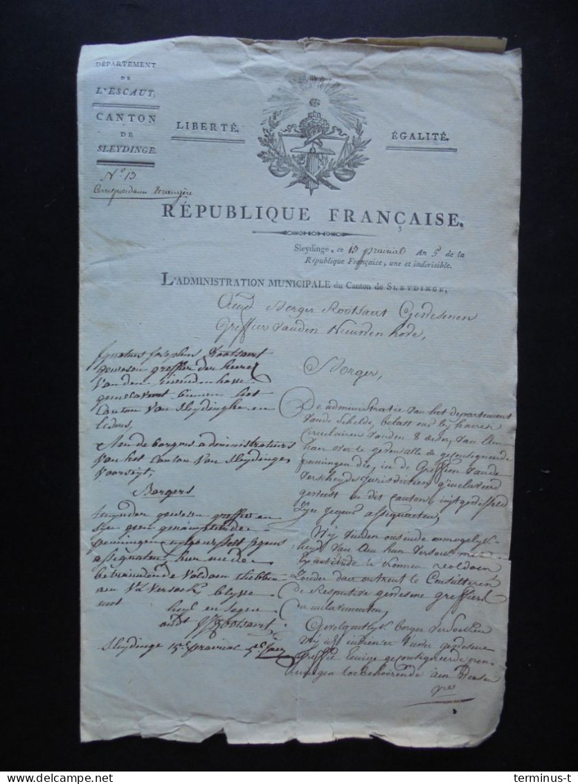 SLEIDINGE: 3 Documenten Uit De Franse Tijd (eind 18e Eeuw) (Notaris J.G.Rootsaert) - Manuscripts