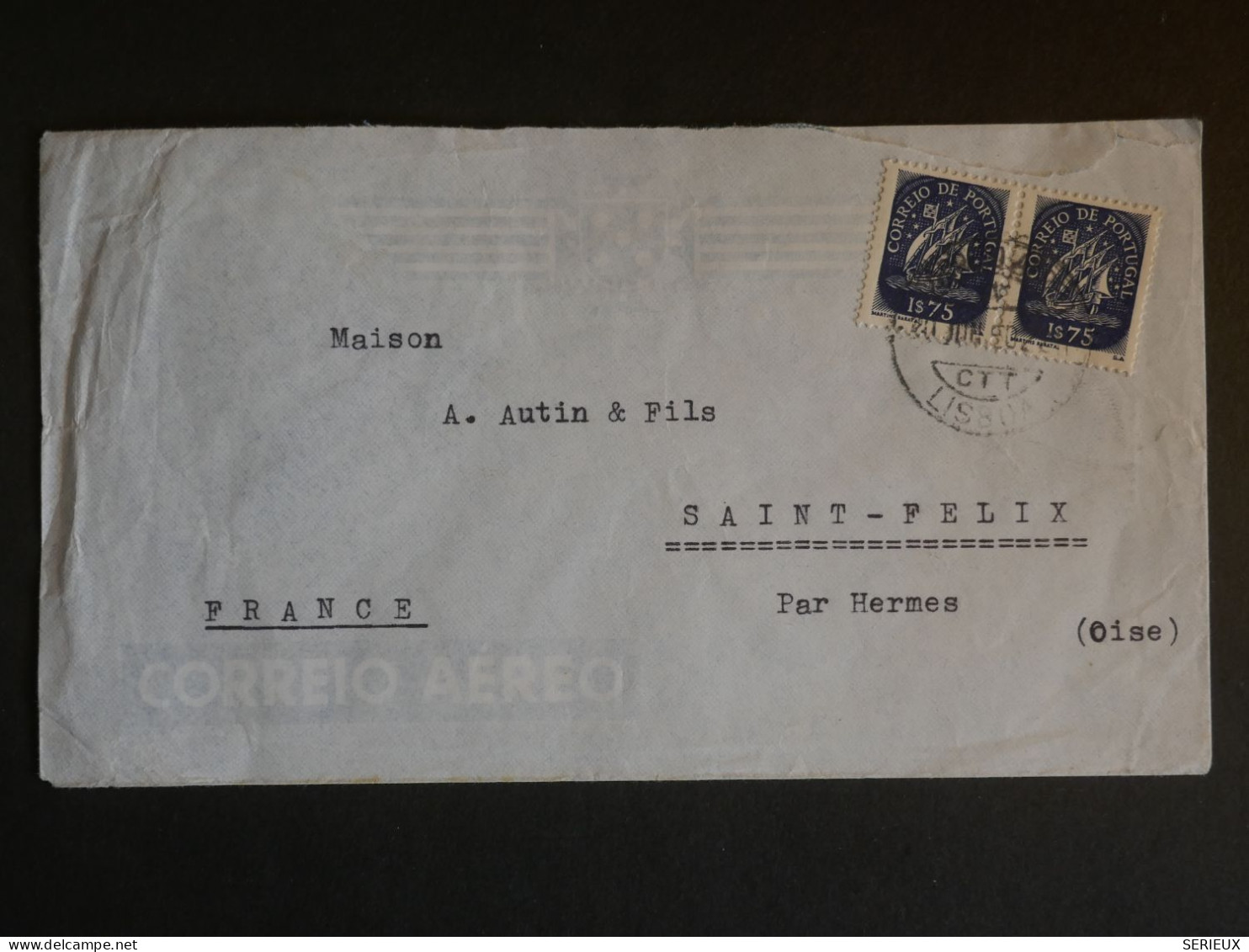 DM 14 PORTUGAL  BELLE LETTRE  1951  LISBOA A ST FELIX  FRANCE +PAIRE ++AFF. INTERESSANT +++ - Marcofilia