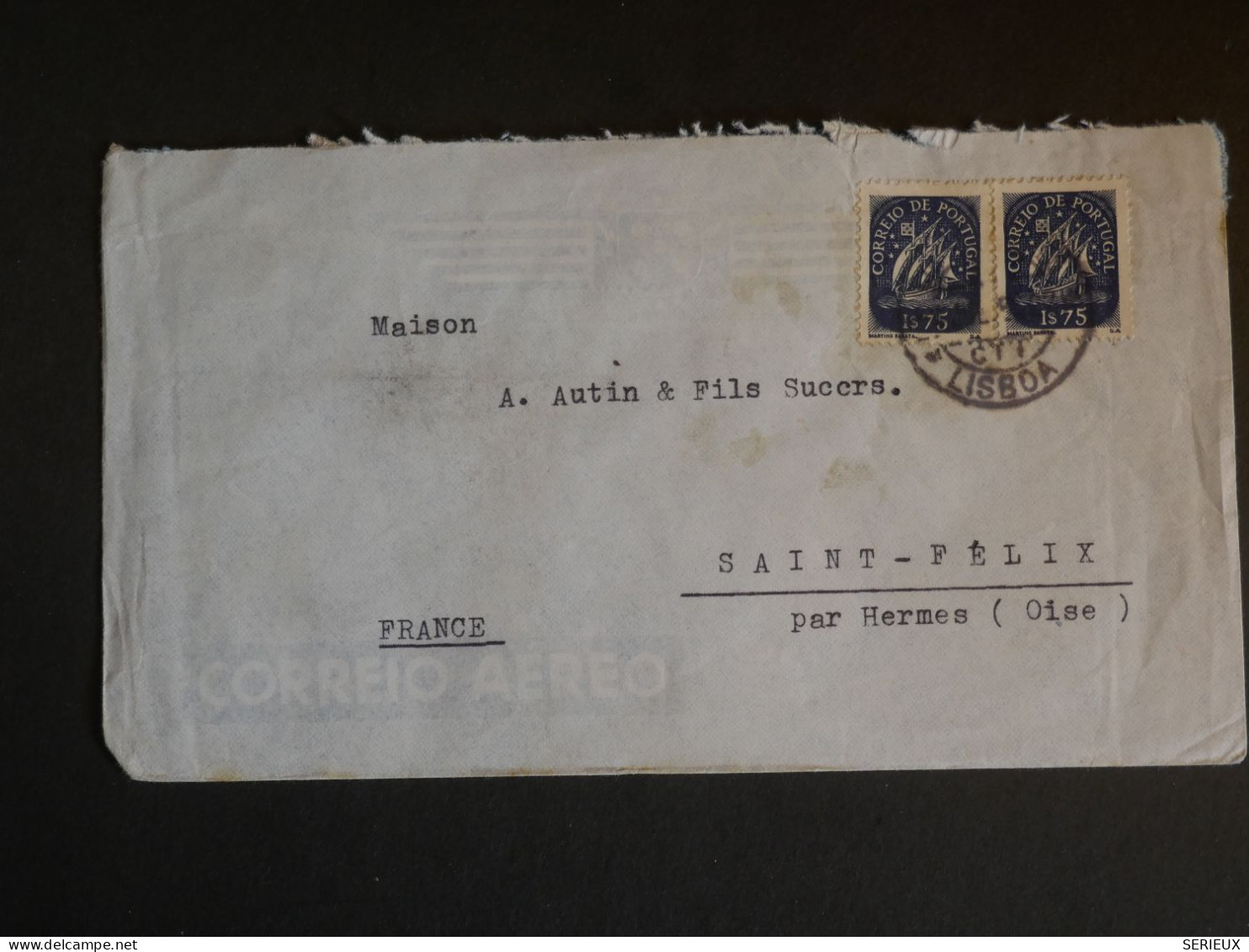 DM 14 PORTUGAL  BELLE LETTRE  1951  LISBOA A ST FELIX  FRANCE +PAIRE ++AFF. INTERESSANT +++ - Marcophilie