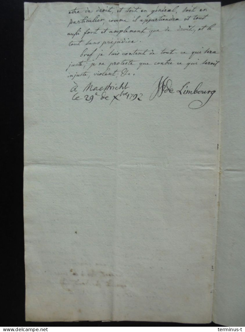 THEUX 1792 (prov. De Liège). Document Betr. Bezittingen Te Theux, Gesigneerd De Limbourg. - Manuskripte