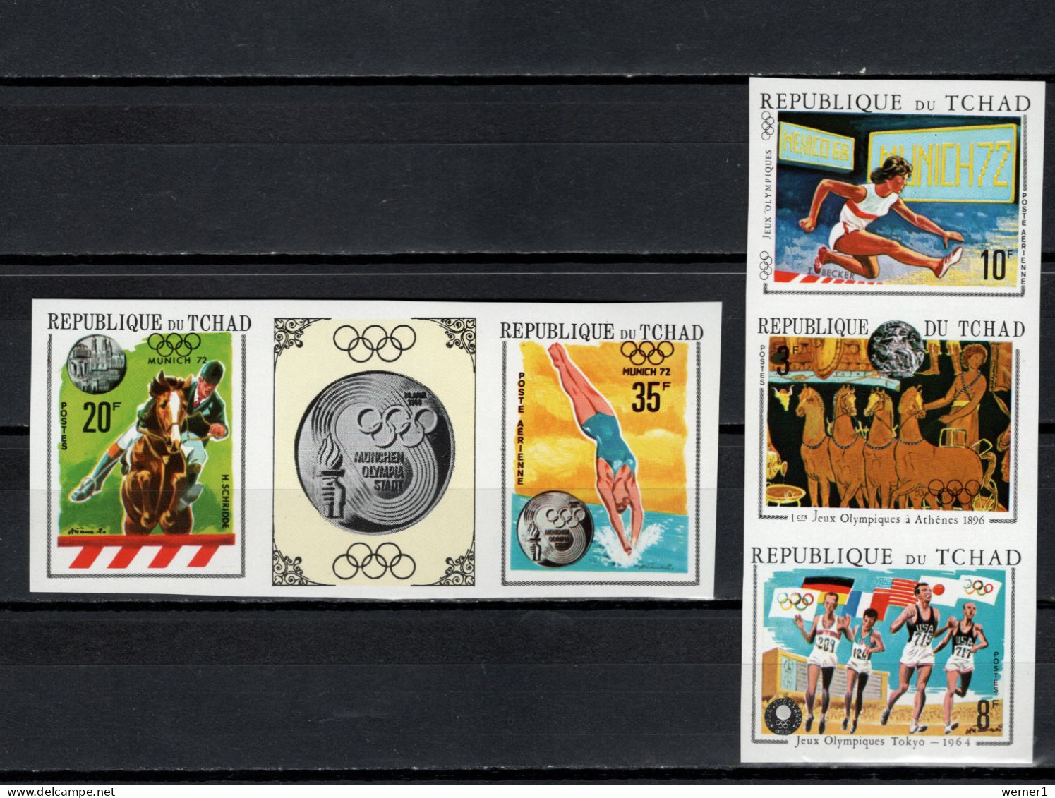 Chad - Tchad 1970 Olympic Games From Athens To Munich, Equestrian Etc. Set Of 5 In 2 Strips Imperf. MNH - Summer 1972: Munich