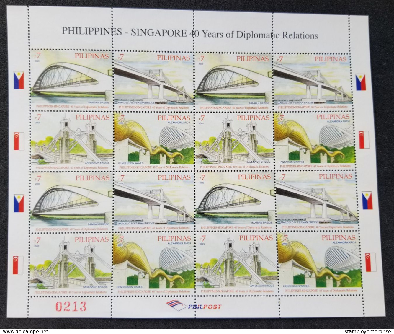Philippines Singapore Joint Issue 40 Years Diplomatic Relations Bridges 2009 (sheetlet) MNH - Philippines