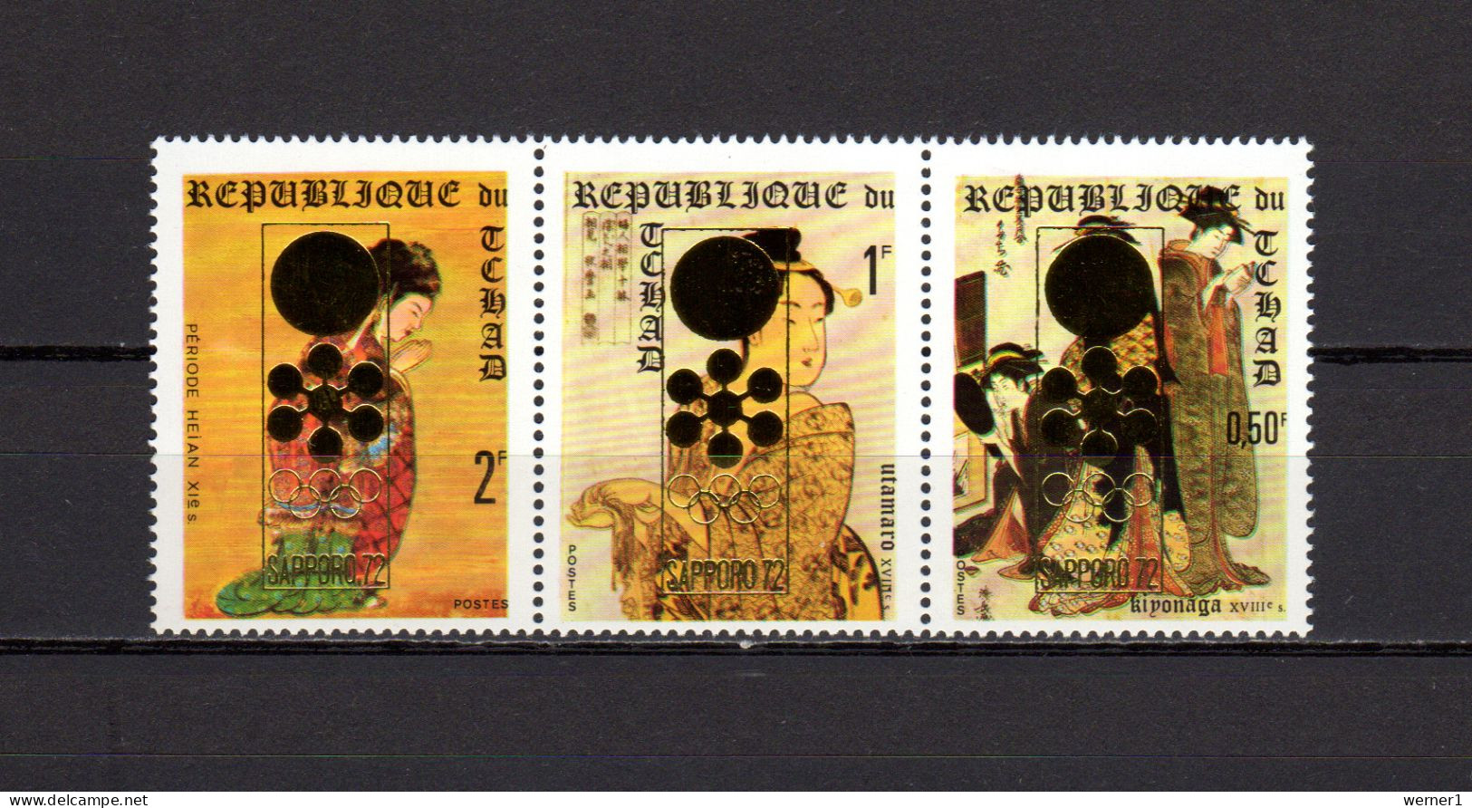 Chad - Tchad 1971 Olympic Games Sapporo Set Of 3 With Golden Overprint MNH - Inverno1972: Sapporo