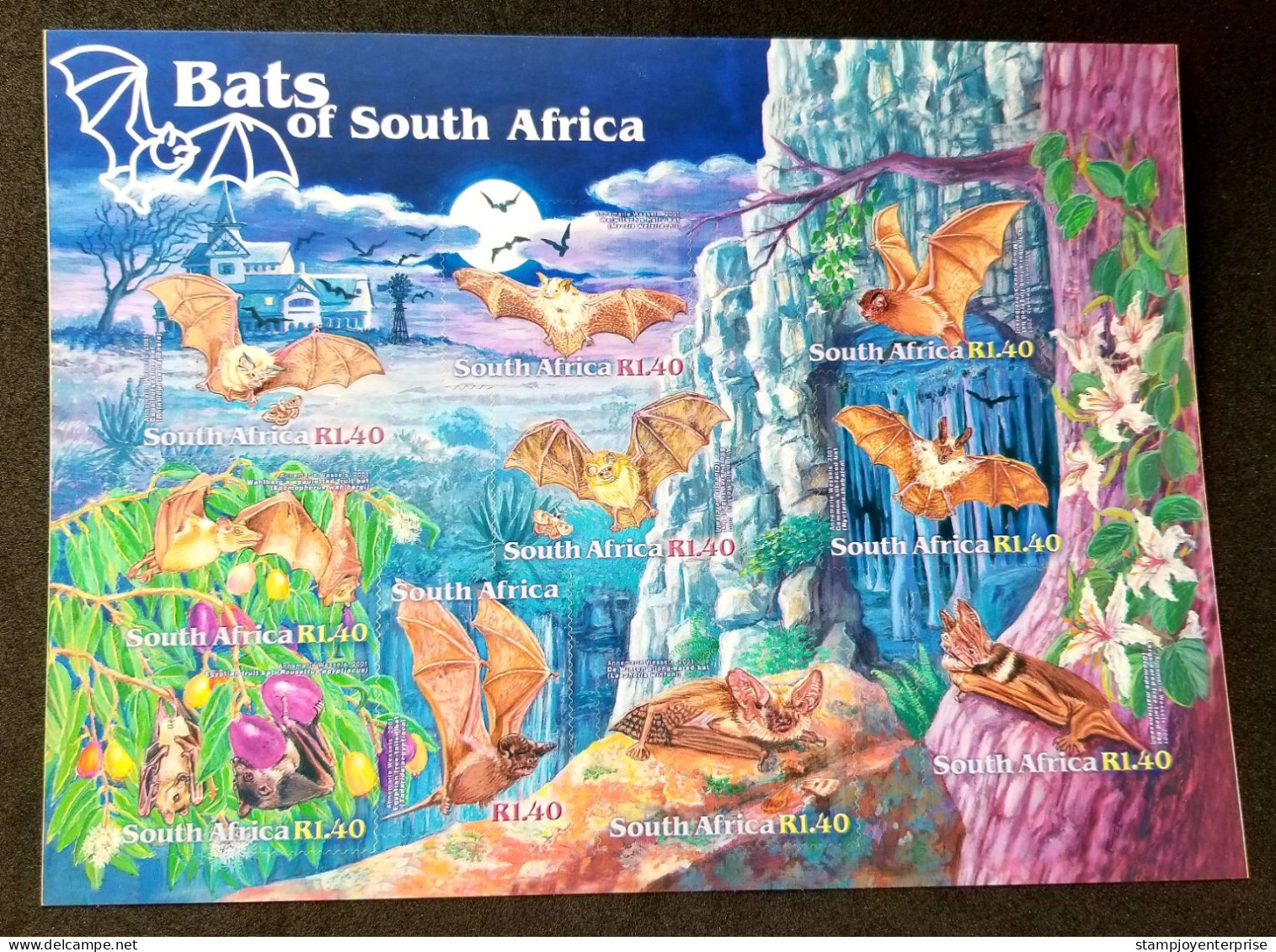 South Africa Bat 2001 Animal Wildlife Fruit Bats (sheetlet) MNH *glow In Dark *unusual - Ongebruikt