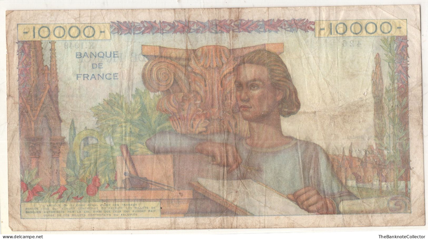 France 10000 Francs 1951 P-123 Fine Condition - 10 000 F 1945-1956 ''Génie Français''