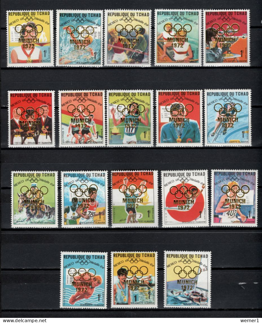 Chad - Tchad 1972 Olympic Games Munich, Cycling, Equestrian, Rowing Etc. 18 Stamps With Golden Overprint MNH - Zomer 1972: München