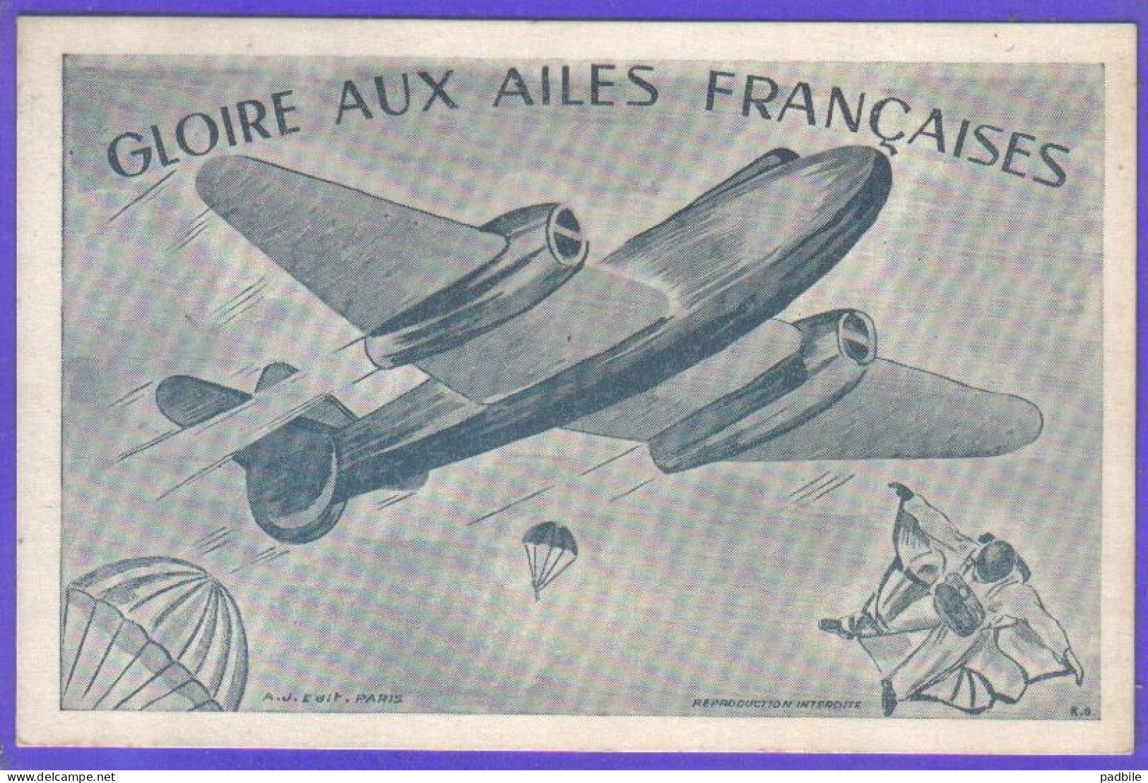 Carte Postale Aviation Gloire Aux Ailes Françaises  Parachutistes  Très Beau Plan - Paracaidismo