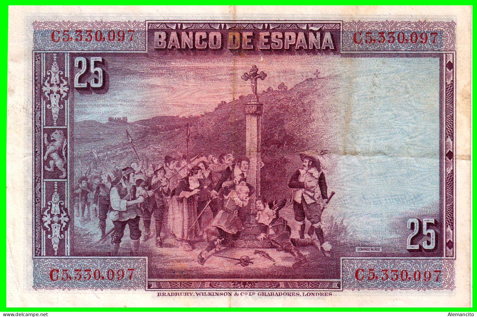 ESPAÑA – BILLETE DE 25 PTAS. AÑO 1928 – SERIE B3,585,879 CONSERVACION INMEJORABLE - 1-2-5-25 Peseten