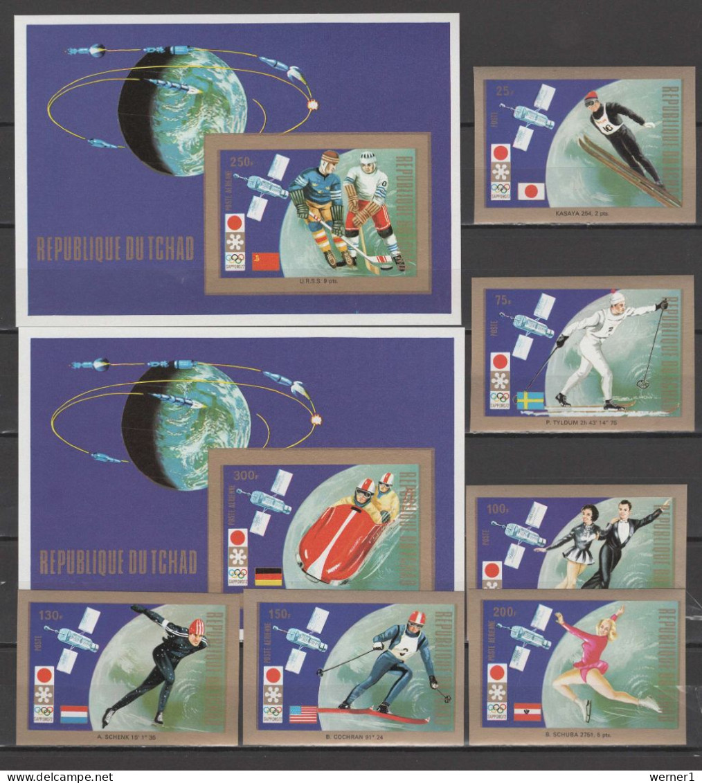 Chad - Tchad 1972 Olympic Games Sapporo, Space Set Of 6 + 2 S/s Imperf. MNH -scarce- - Winter 1972: Sapporo