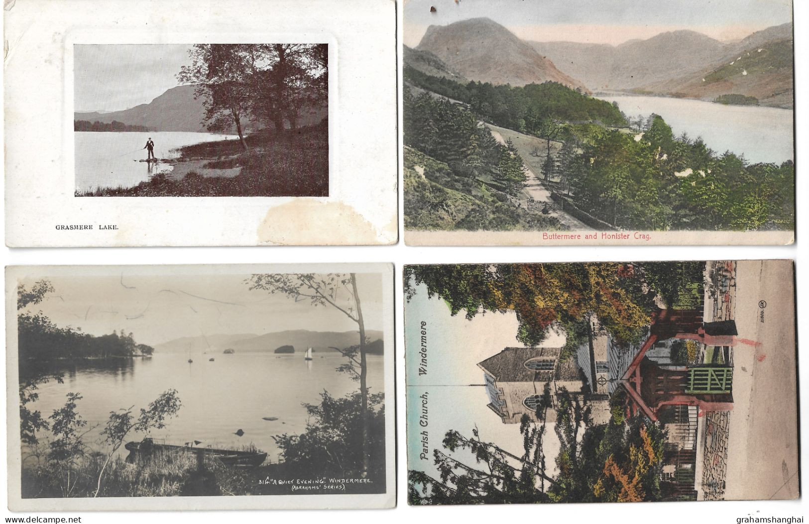 4 Postcards Lot UK England Cumbria Lake District Grasmere Buttermere Windermere Posted 1906-1920s - Other & Unclassified