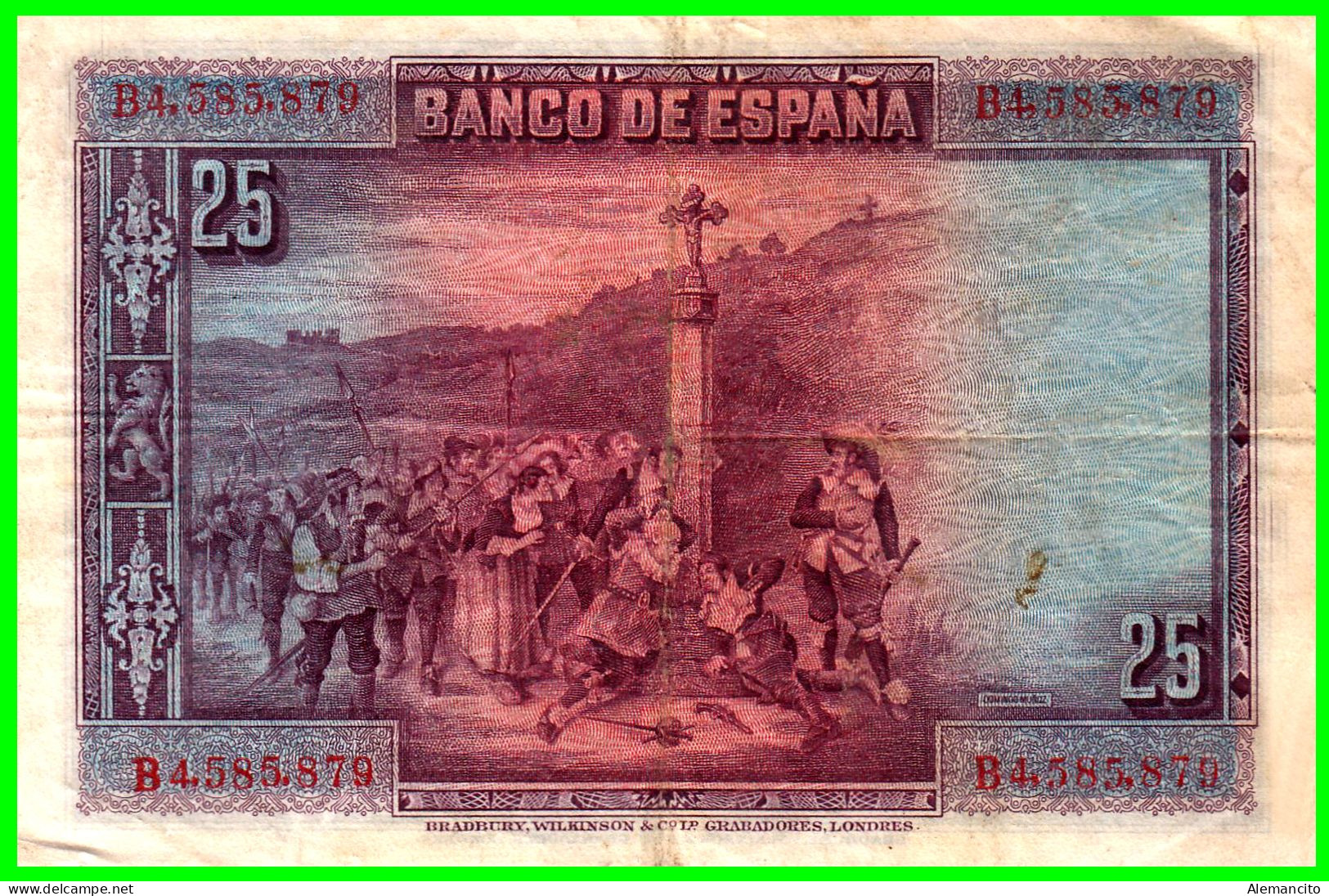 ESPAÑA – BILLETE DE 25 PTAS. AÑO 1928 – SERIE B3,585,879 CONSERVACION INMEJORABLE - 1-2-5-25 Pesetas