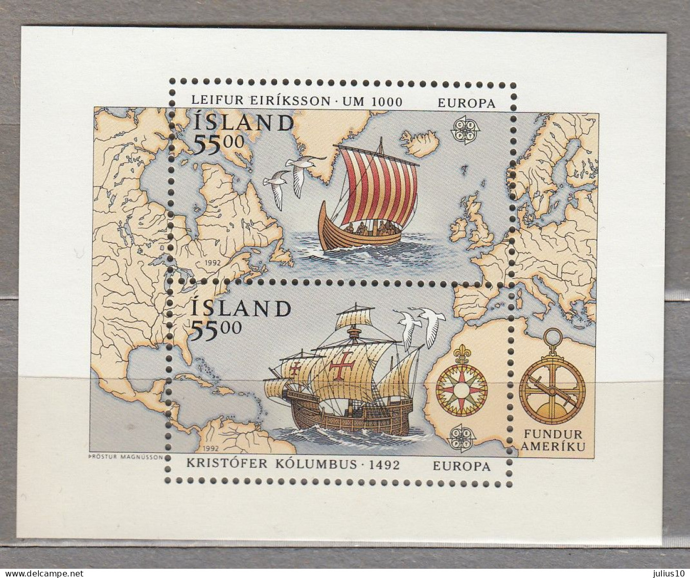 EUROPA CEPT 1992 Iceland C.Colombo 500th Discovery Of America MNH(**) Mi BL 13 #33918 - 1992