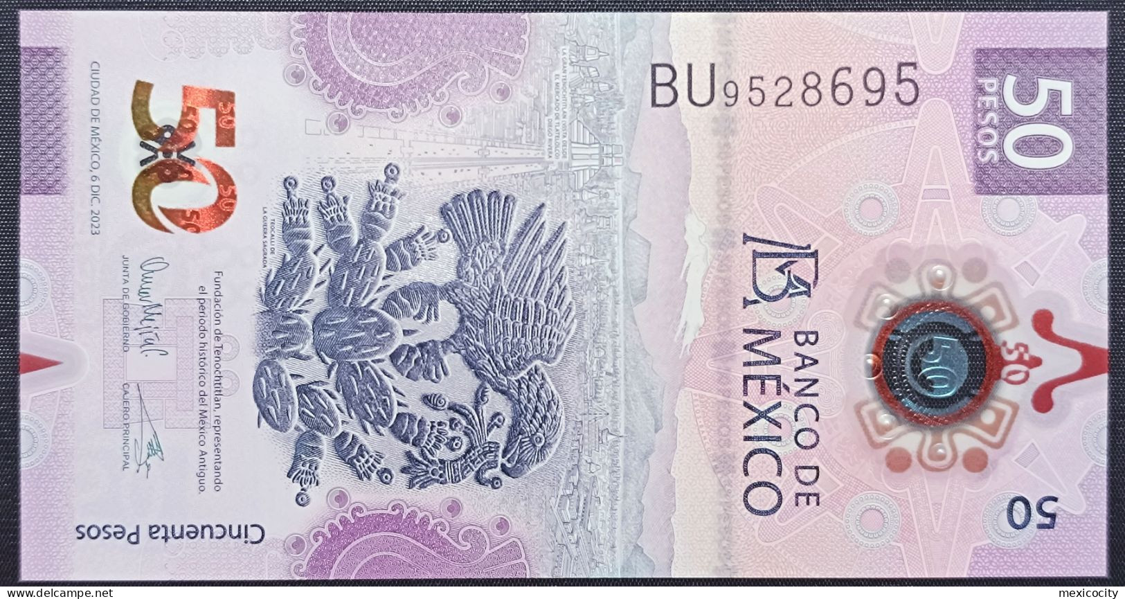 MEXICO $50 ! SERIES BU 6-DEC-2023 DATE ! Omar Mejia Sign. AXOLOTL POLYMER NOTE Mint BU Crisp Read Descr. For Notes - Mexique