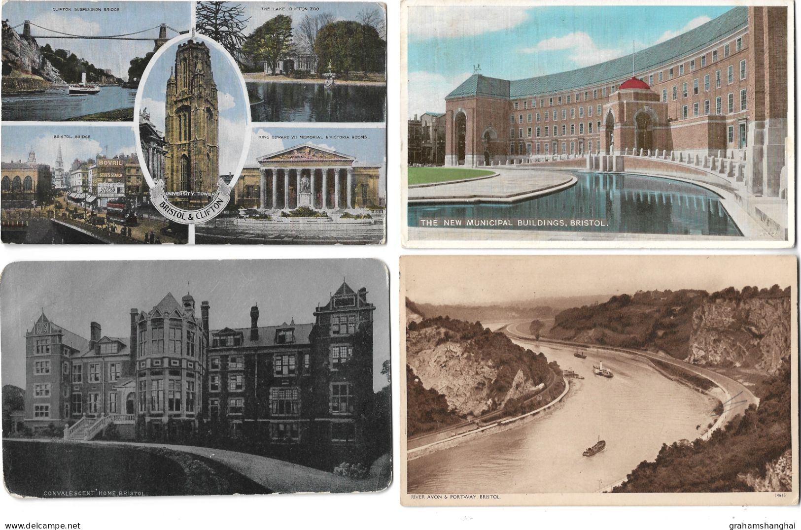 4 Postcards Lot UK England Bristol Multiview New Municipal Buildings Convalescent Home River Avon Posted 1909-1964 - Bristol