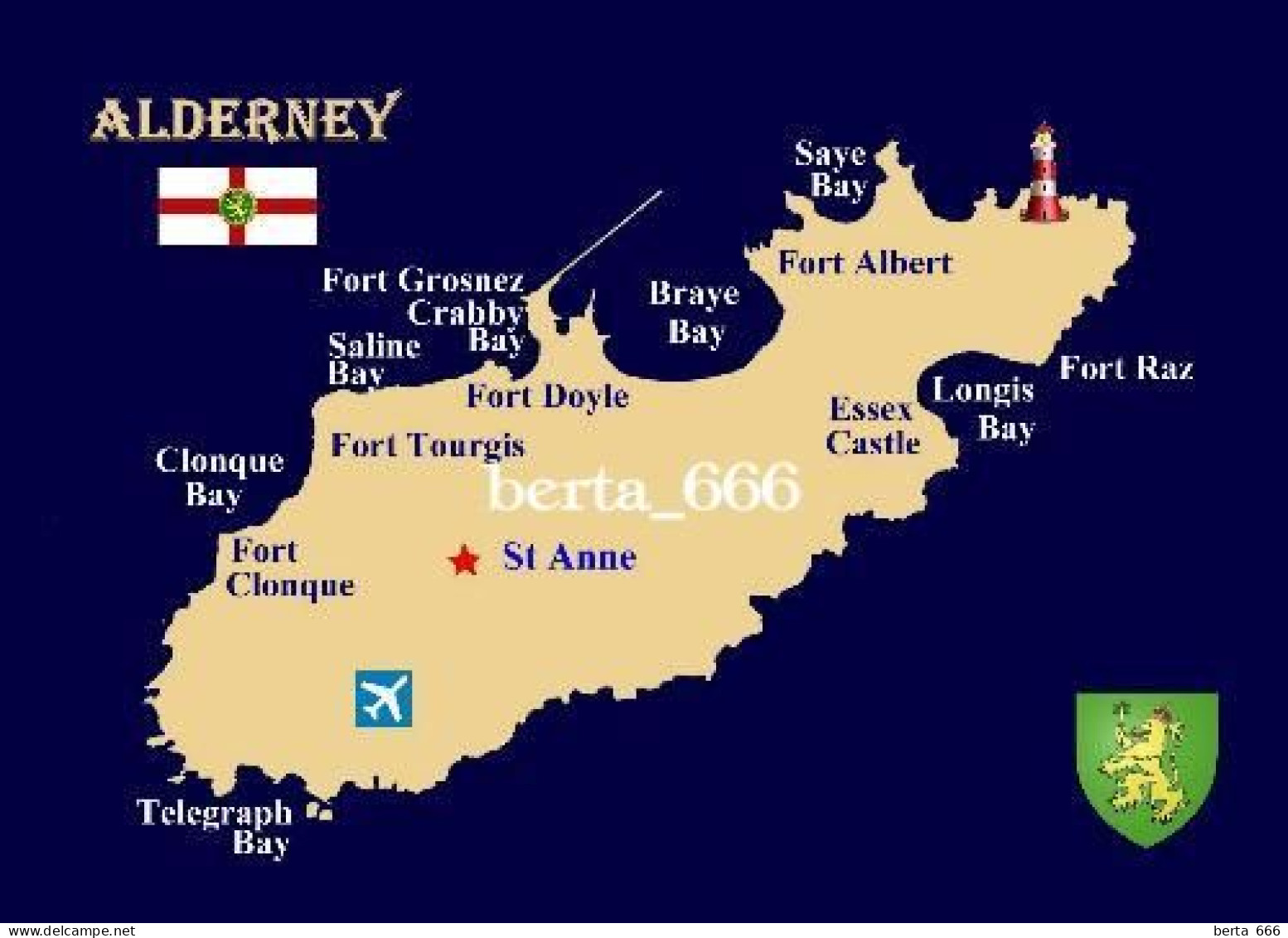 Channel Islands Alderney Island Map  New Postcard * Carte Geographique * Landkarte - Alderney