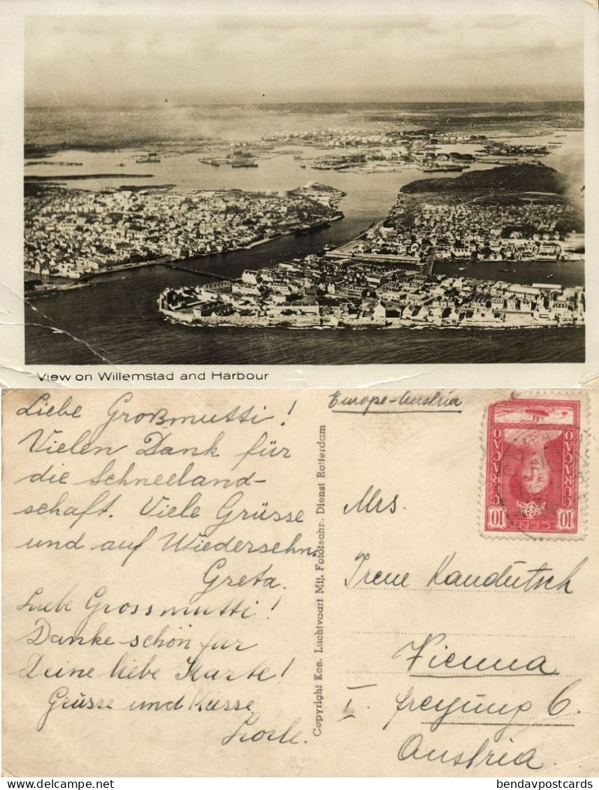 Curacao, N.W.I., WILLEMSTAD, View On City And Harbour (1930s) RPPC Postcard - Curaçao