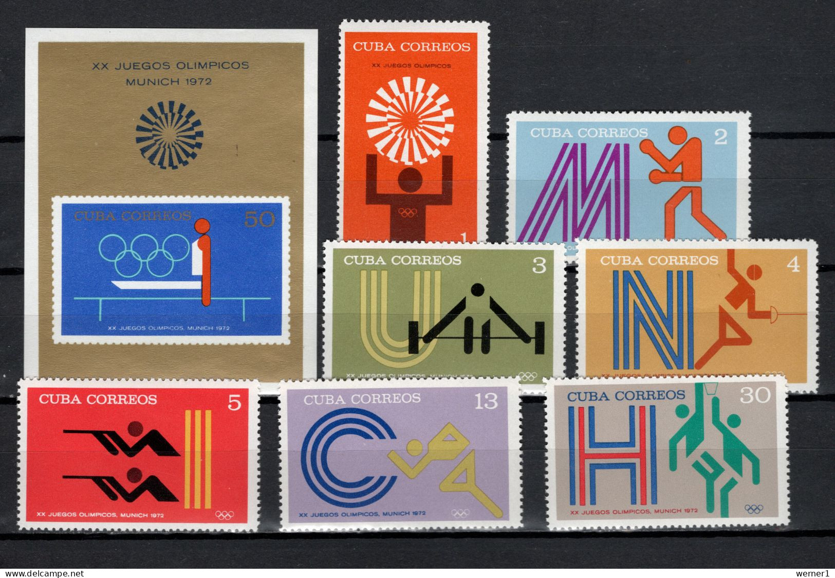 Cuba 1972 Olympic Games Munich, Boxing, Fencing, Basketball Etc. Set Of 7 + S/s MNH - Sommer 1972: München