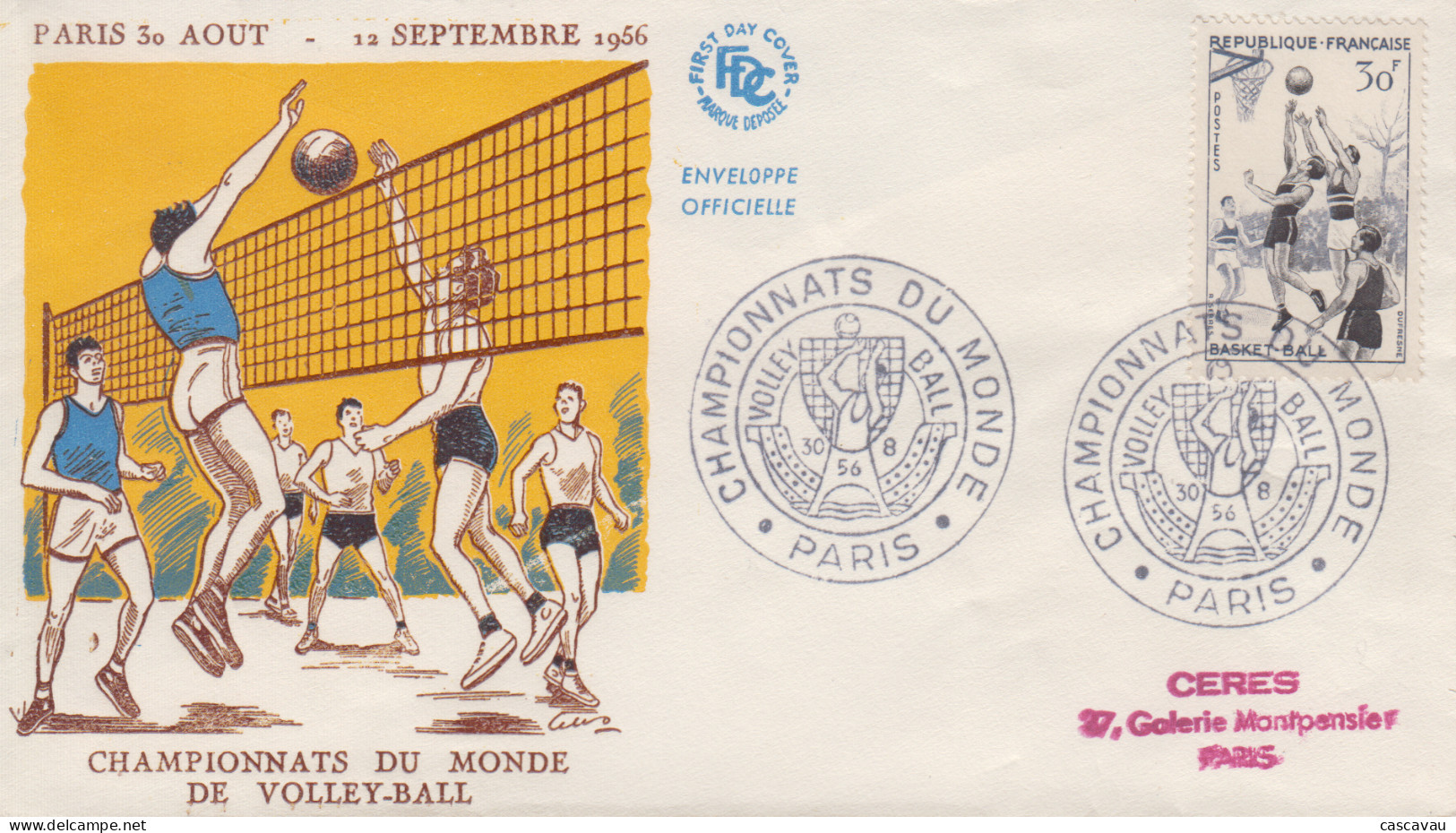 Enveloppe  FDC    FRANCE   Championnat  Du  Monde  De  VOLLEY - BALL    PARIS   1956 - 1950-1959