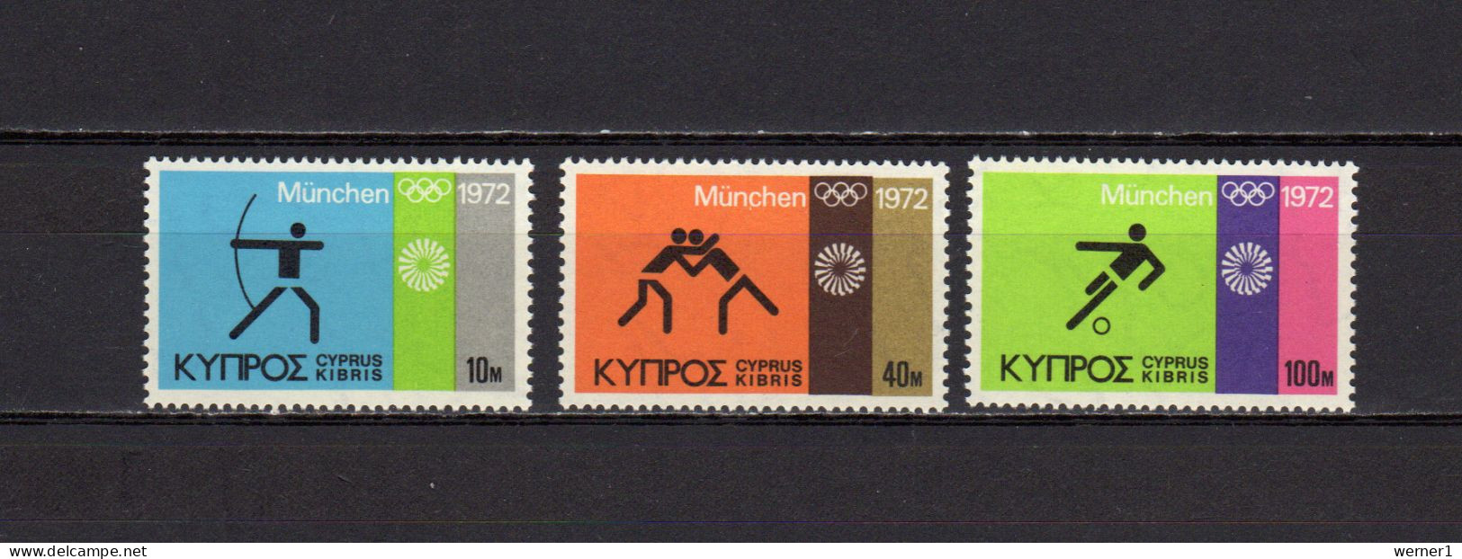Cyprus 1972 Olympic Games Munich, Archery, Judo, Football Soccer Set Of 3 MNH - Ete 1972: Munich