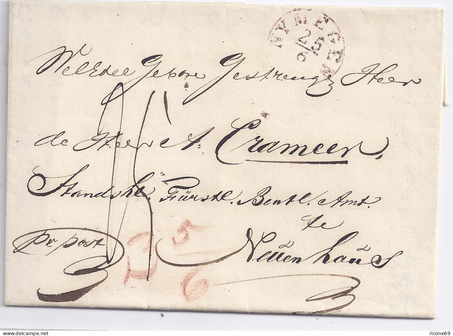 NL Hannover 1849, K1 NYMEGEN Auf Porto Brief N. Neuenhaus. Gute Erhaltung! #180 - Hanover