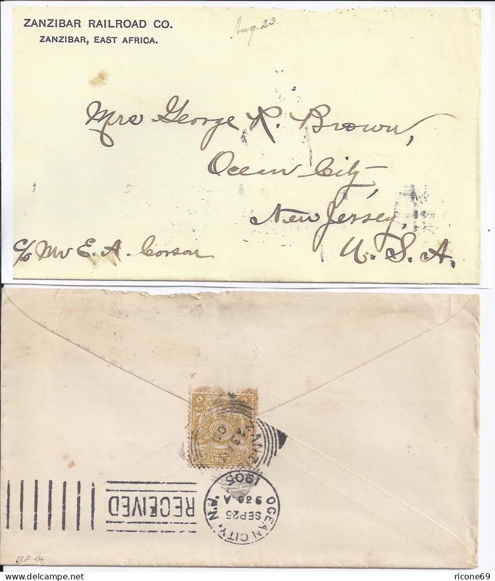 Zanzibar Sansibar Railroad Co, Eisenbahn Brief V. 1905 N. USA. Zeitdokument #157 - Tanzania (1964-...)