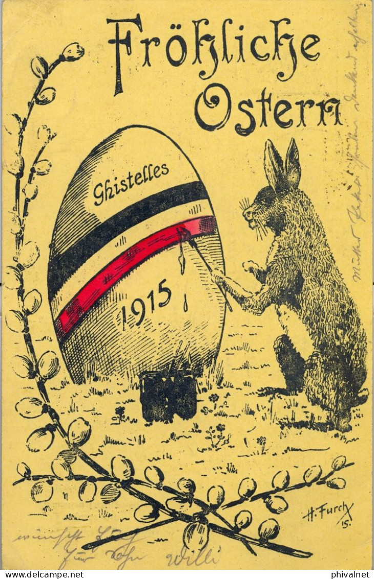 1915 , K.D. FELDPOSTAMT / XXII . RES.-KORPS. , GERMAN MILITARY " EASTERN GREETINGS " DESIGN PRINTED ON THE REVERSE - Brieven En Documenten