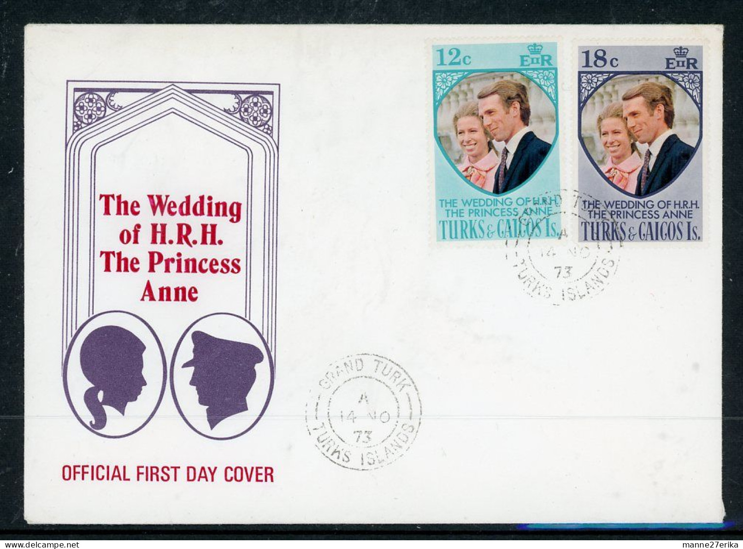 Turks And Caicos FDC 1973 Princess Anne's Wedding - Turcas Y Caicos