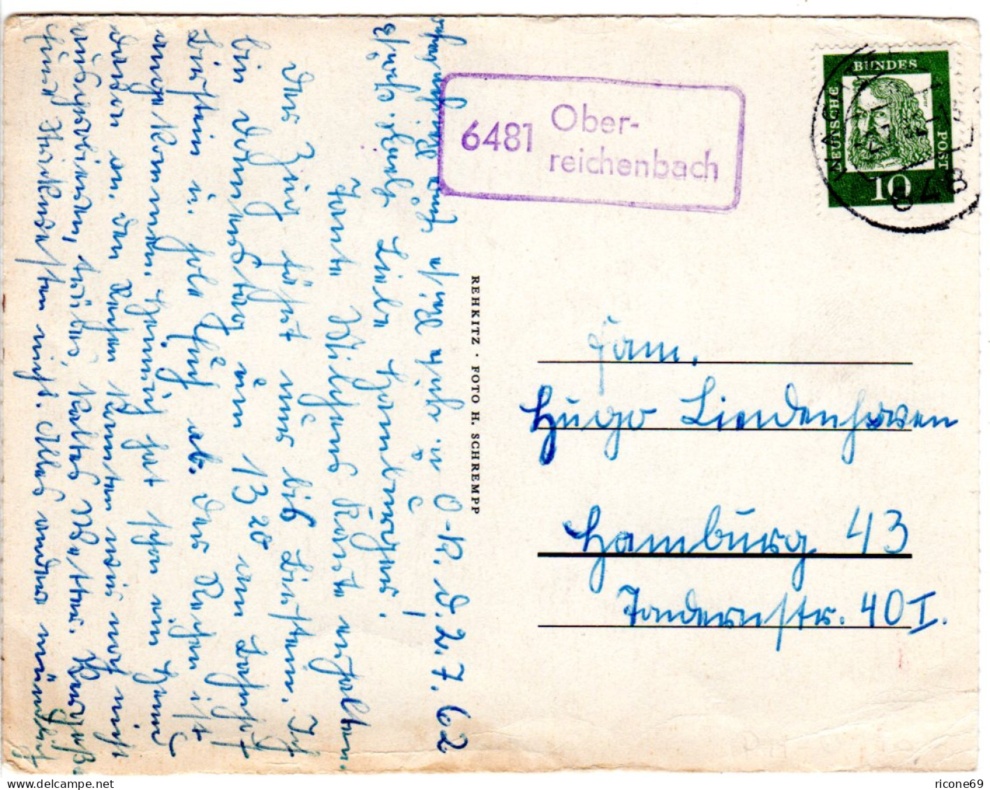 BRD 1962, Landpost Stempel 6481 OBERREICHENBACH Auf Karte M. 10 Pf  - Sammlungen