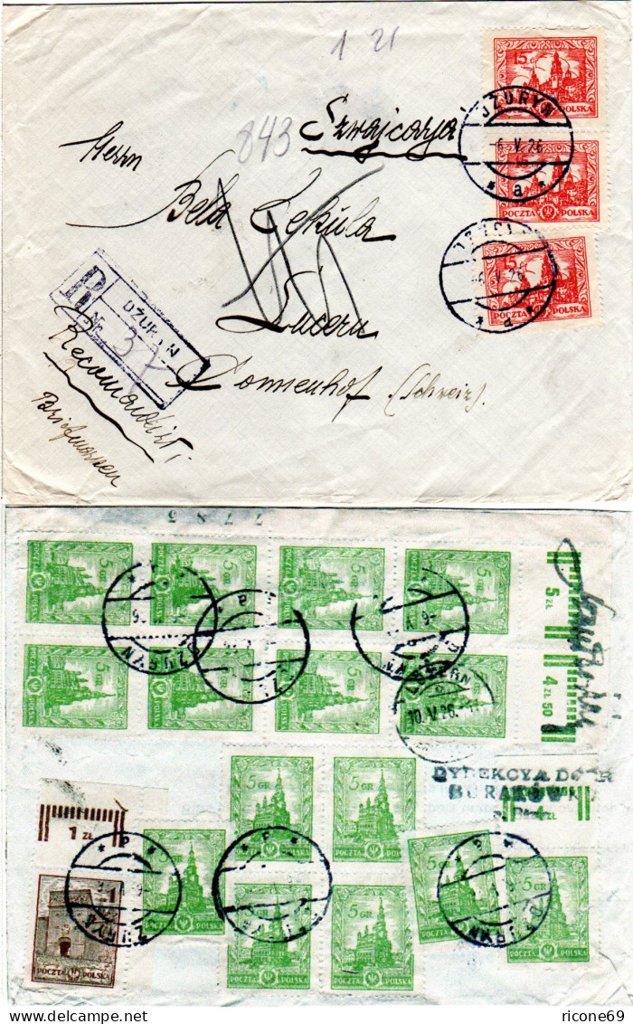 Polen 1926, 19 Marken Vorder- U. Rs. Auf Einschreiben Brief V. Dzuryn I.d. CH - Brieven En Documenten