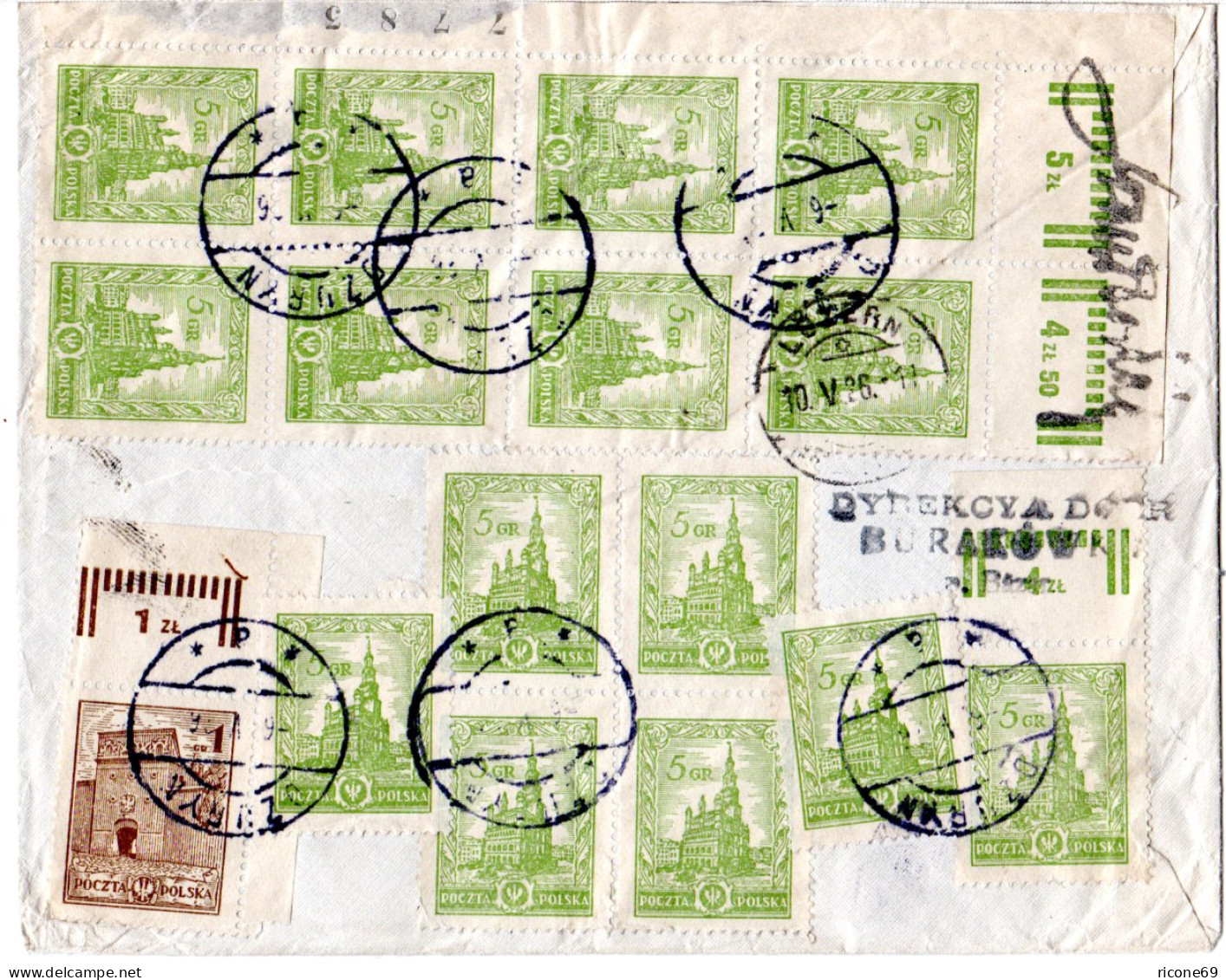 Polen 1926, 19 Marken Vorder- U. Rs. Auf Einschreiben Brief V. Dzuryn I.d. CH - Brieven En Documenten