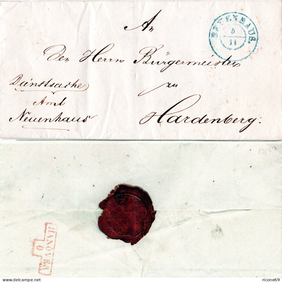Hannover 1854, K2 NEUENHAUS Auf Portoreiem Amts Brief N. Hardenberg, NL - Hanovre
