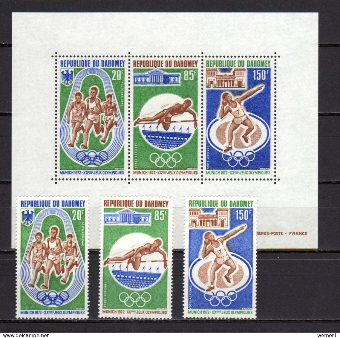 Dahomey 1972 Olympic Games Munich Set Of 3 + S/s MNH - Verano 1972: Munich