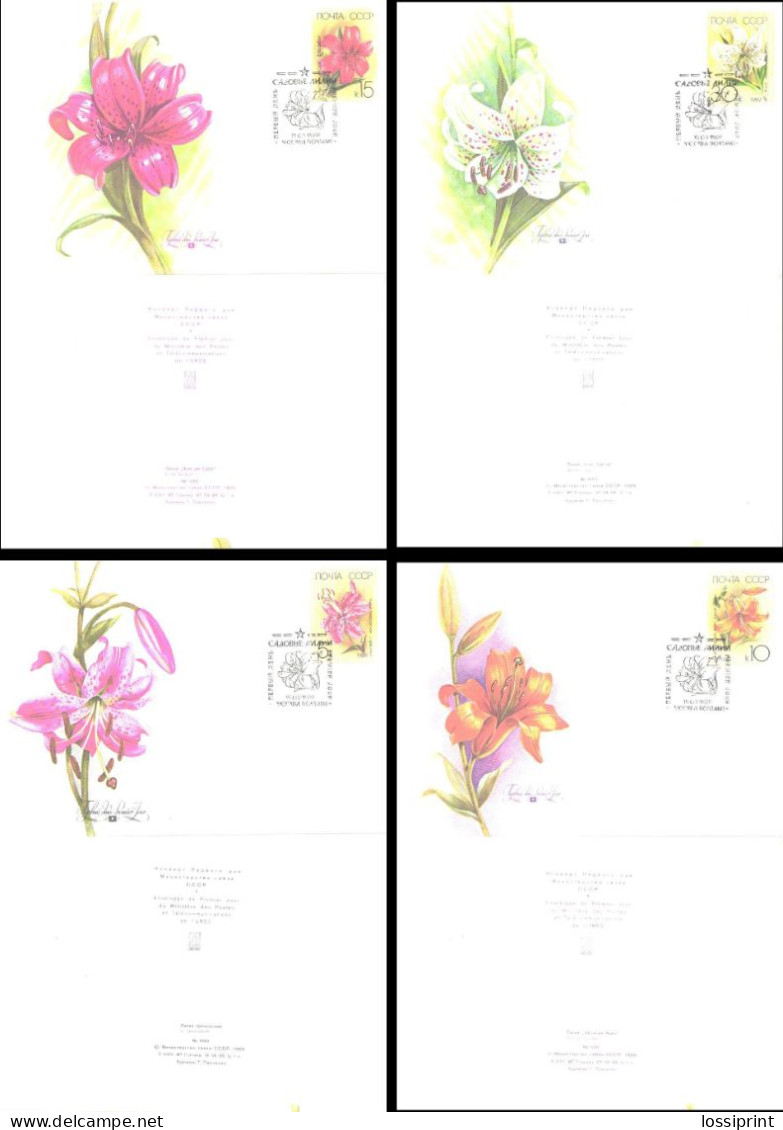 Soviet Union:Russia:USSR:FDC Covers Serie Flowers, Garden Lilys, 1989 - FDC