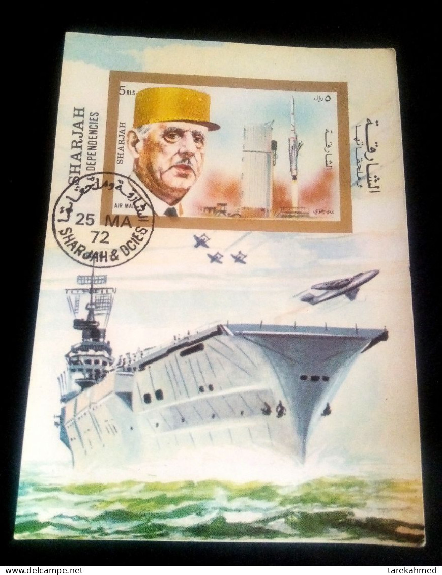 United Arab Emirates , Sharjah 1972 , Airmail , Charles De Gaulle And Aircraft , CTO - Sharjah