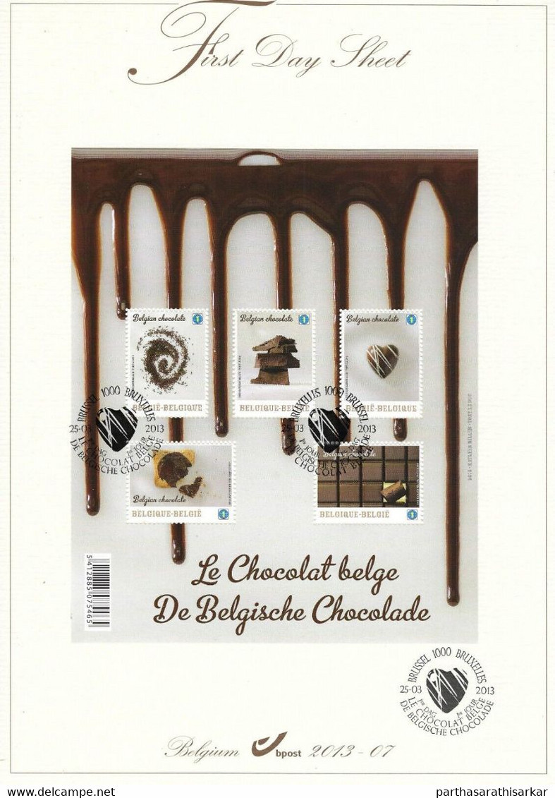 BELGIUM 2013 BELGIAN CHOCOLATE SCENTED MINIATURE SHEET FIRST DAY SHEET FDC - 2011-2014