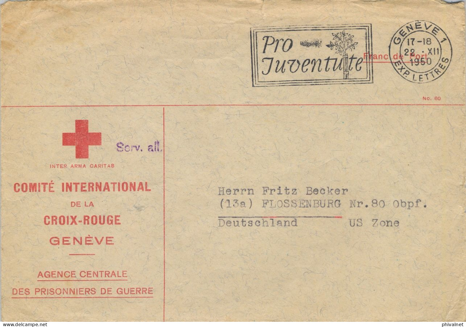 1950 SUIZA , GINEBRA - FLOSSENBURG , COMITÉ INTERNATIONAL DE LA CROIX ROUGE , AGENCE CENTRALE DES PRISONNIERS DE GUERRE - Storia Postale