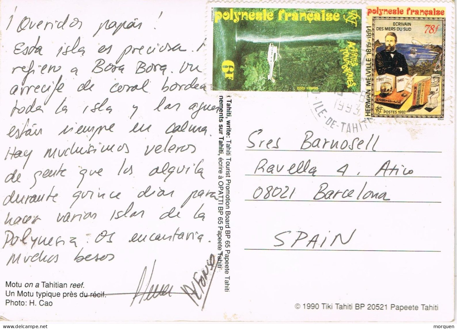 54694. Postal Aerea BORA BORA (Polinesia Francesa) 1993. Motu Tipico De Tahiti - Lettres & Documents