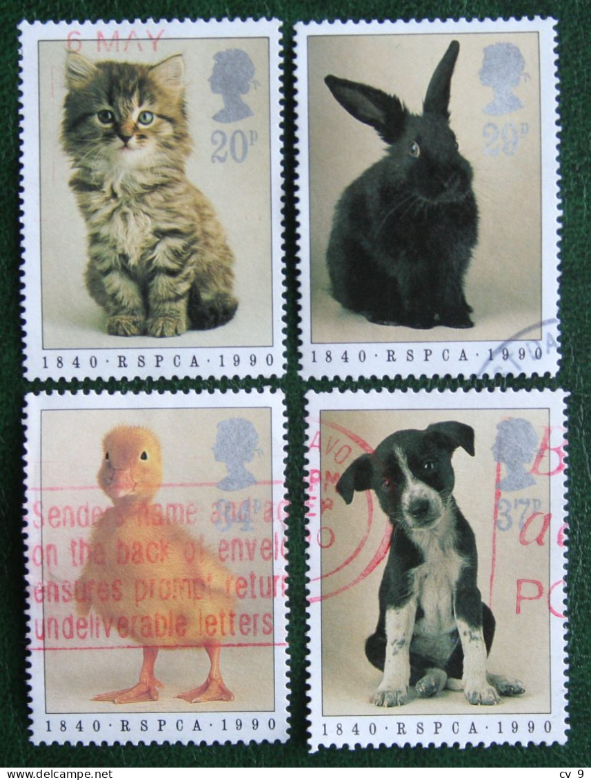 Pets Duck Rabbit Dog Cat Chien Katze (Mi 1245-1248) 1990 Used Gebruikt Oblitere ENGLAND GRANDE-BRETAGNE GB GREAT BRITAIN - Usati