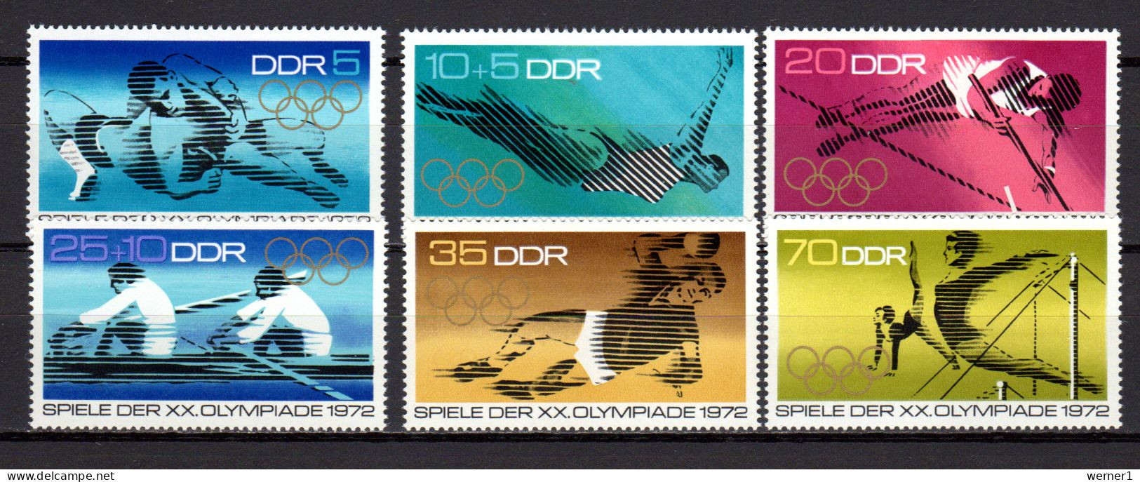 DDR 1972 Olympic Games Munich, Wrestling, Handball, Rowing Etc. Set Of 6 MNH - Summer 1972: Munich