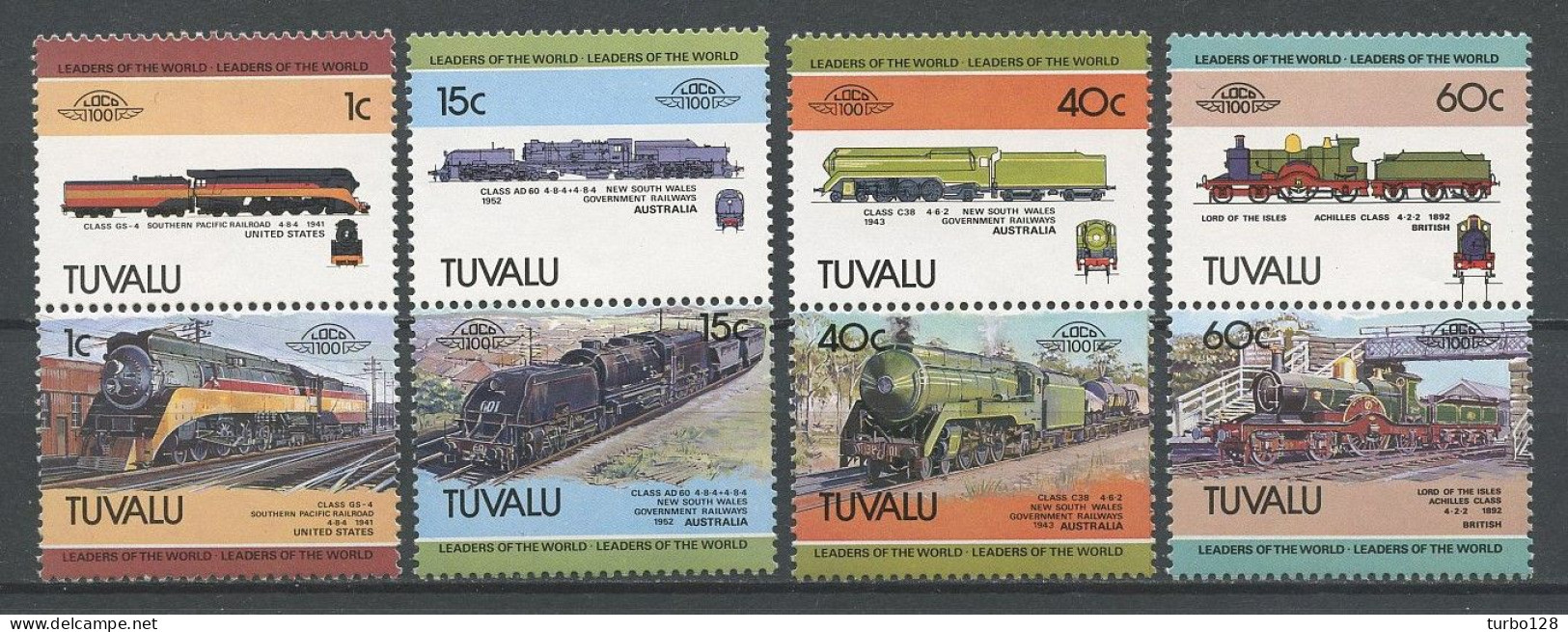 TUVALU 1984 N° 223/230 ** Neufs MNH Superbes C 6 € Transports Trains Locomotives Southern Pacific Railroad 4-8-4 4-6-2 - Tuvalu