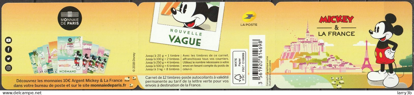 2018 - Y/T - BC1582 Ou AA 1582 à 1593 - CARNET "MICKEY & LA FRANCE" - OBLITERE 1er JOUR - PARIS - 31.08.2018 - Carnets