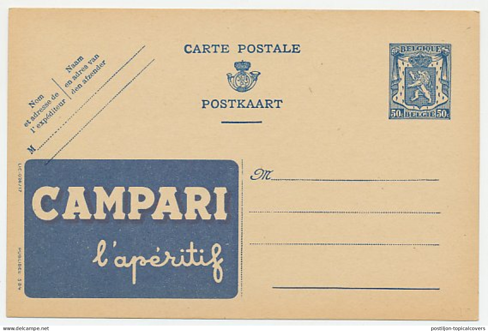 Publibel - Postal Stationery Belgium 1941 Aperitif - Campari - Vins & Alcools