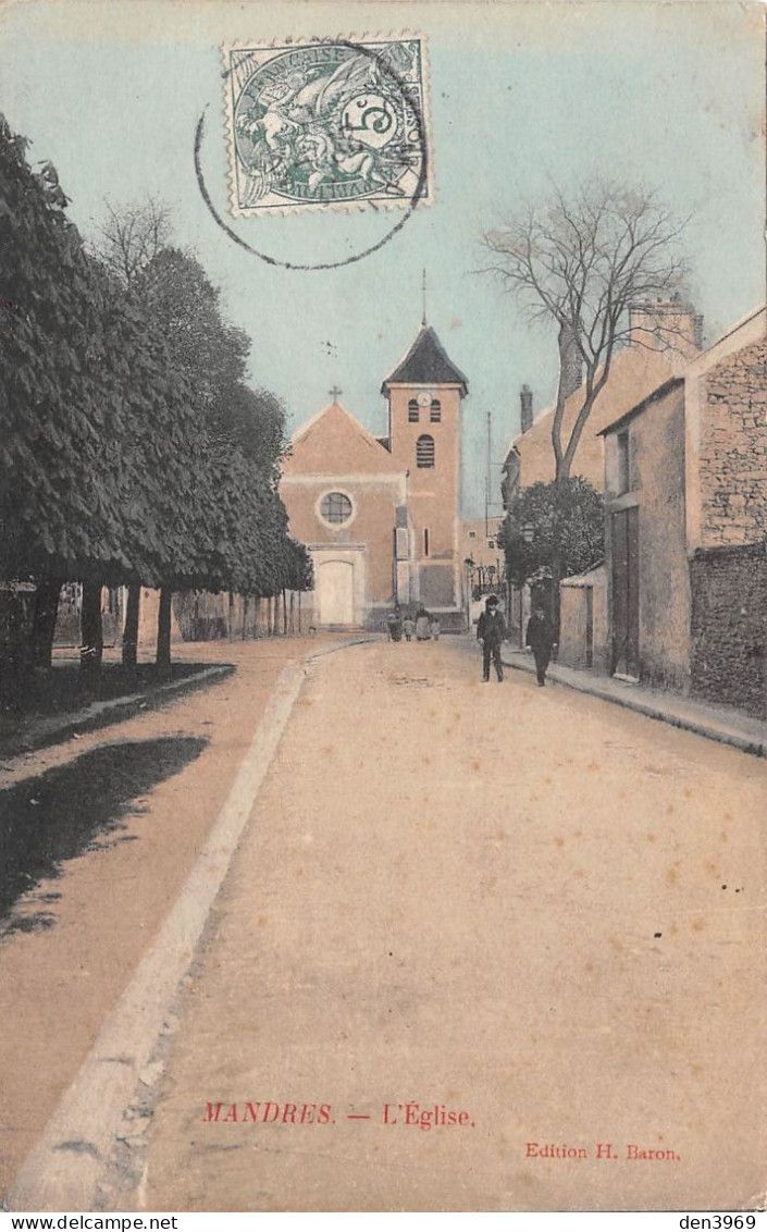 MANDRES (Val-de-Marne) - L'Eglise - Tirage Couleurs - Voyagé 190? (2 Scans) - Mandres Les Roses