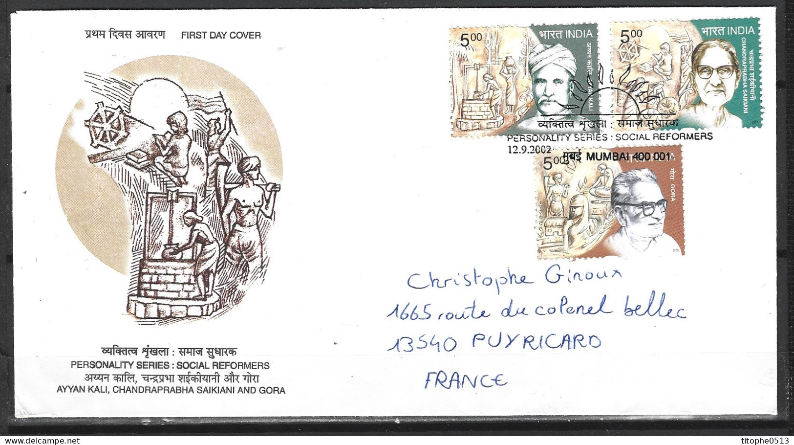 INDE. N°1681-3 Sur Enveloppe 1er Jour (FDC) De 2002. Réformateurs Sociaux. - FDC