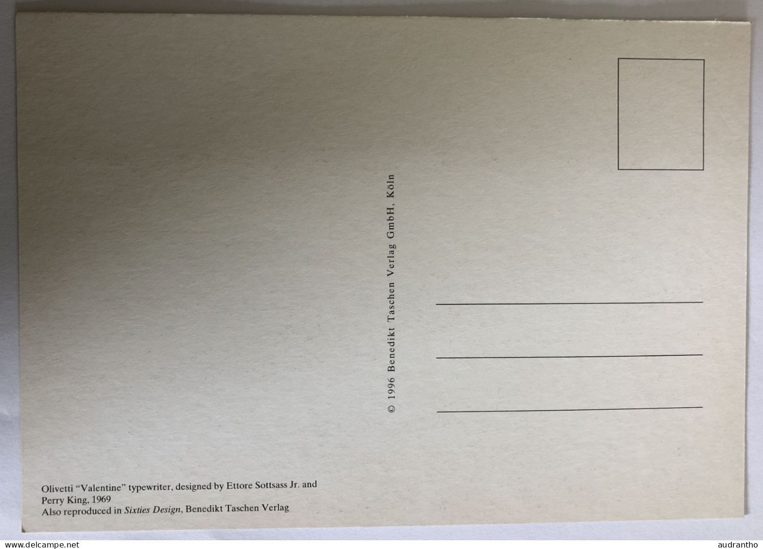 Carte Postale 1996 Art Contemporain Sixties Design Benedikt Taschen Köln - Olivetti Valentine Typewriter Ettore Sottsass - Kunstgegenstände